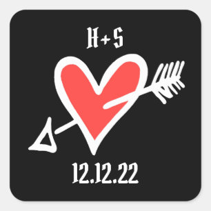 Custom Wedding Liebe Herz Schwarz und Rot Sticker