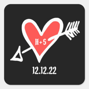 Custom Wedding Liebe Herz Schwarz und Rot Sticker