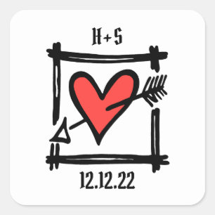 Custom Wedding Liebe Herz Schwarz und Rot Sticker