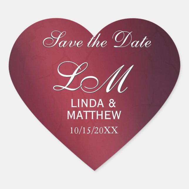 Custom Wedding Logo Stickers - Herz geformt (Vorderseite)