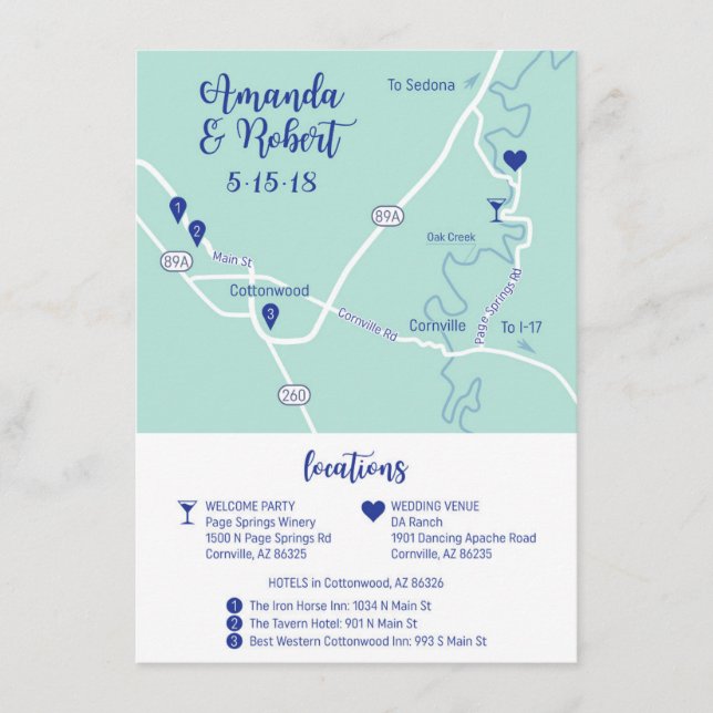 Custom Wedding Map Begleitkarte (Vorderseite)
