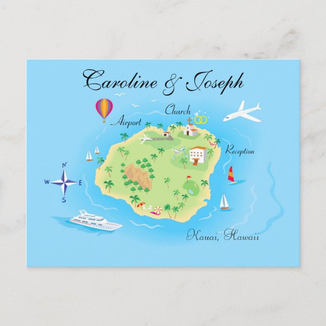 Custom Wedding Map Design - Illustriert Postkarte (Vorderseite)