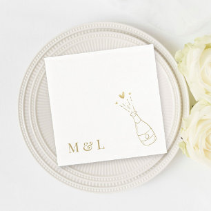 Custom Wedding Monogram Champagne Pop Gold Serviette
