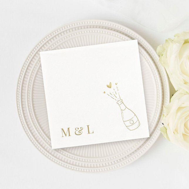 Custom Wedding Monogram Champagne Pop Gold Serviette (Von Creator hochgeladen)