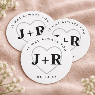 Custom Wedding Monogram Initials with Heart Runder Pappuntersetzer