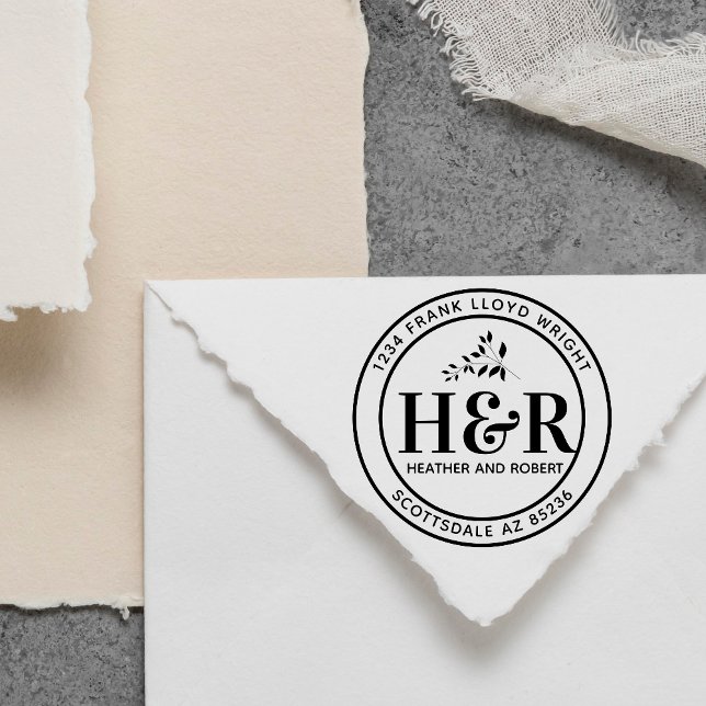 Custom Wedding Monogram Rücksendeadresse Round Permastempel (Von Creator hochgeladen)