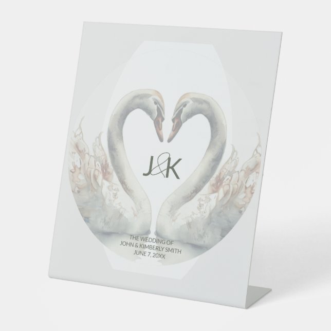Custom Wedding Monogram Swan Sockelschild (Vorderseite)