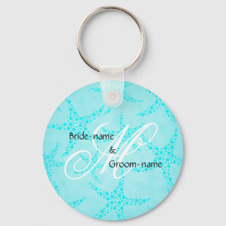 Custom Wedding Monogram Turquoise Starfish Schlüsselanhänger