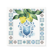 Custom Wedding Napkins Amalfi Tile und Zitronen