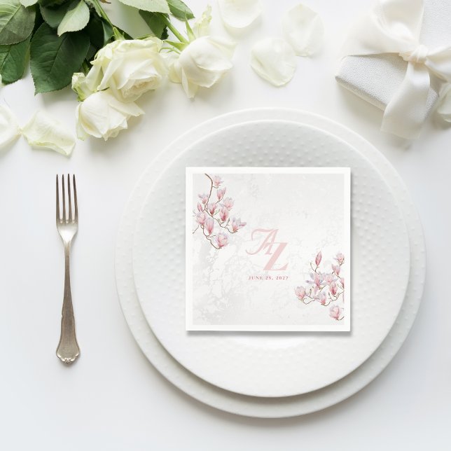 Custom Wedding Napkins mit Watercolor Magnolias Serviette (Von Creator hochgeladen)