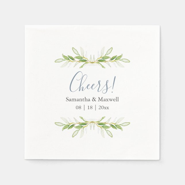 Custom Wedding Napkins Simple Green Leaves Serviette (Vorderseite)