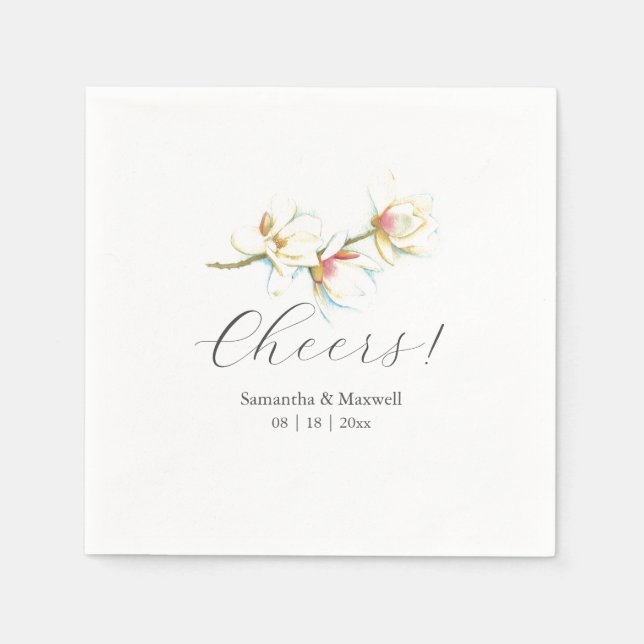 Custom Wedding Napkins White Magnolia Blume Serviette (Vorderseite)