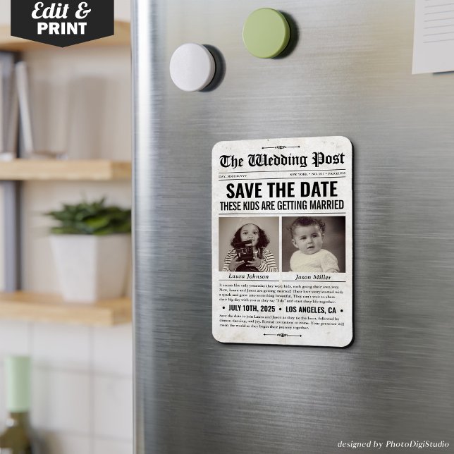 Custom Wedding Newspaper Save the Date Einladung Magnet (Custom Wedding Newspaper Save the Date Invitation Magnet These Kids are getting married)