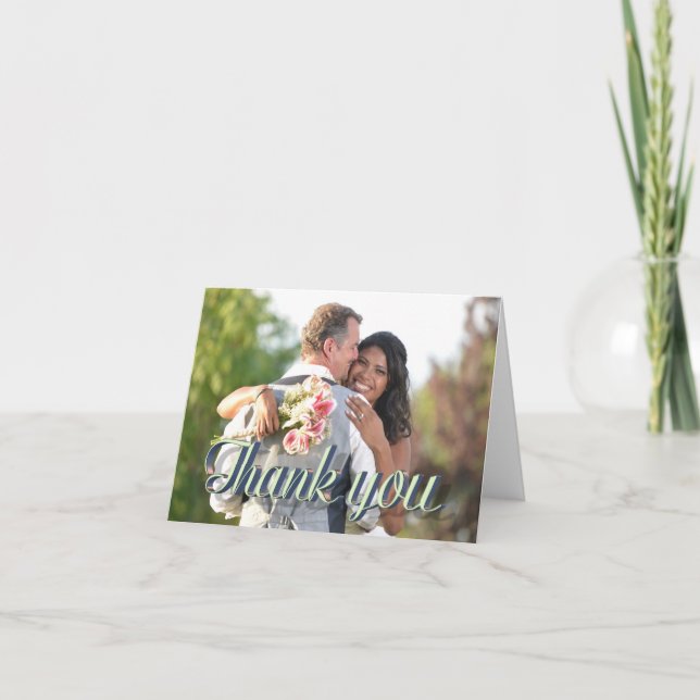 Custom Wedding Photo Thank You Text Overlay Karte (Vorderseite)