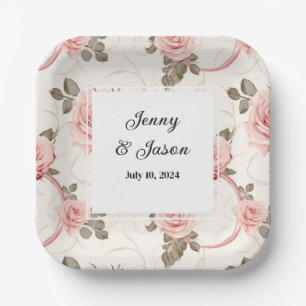 Custom Wedding Pink Roses Paper Teller