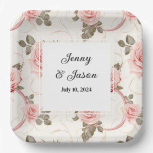 Custom Wedding Pink Roses Paper Teller