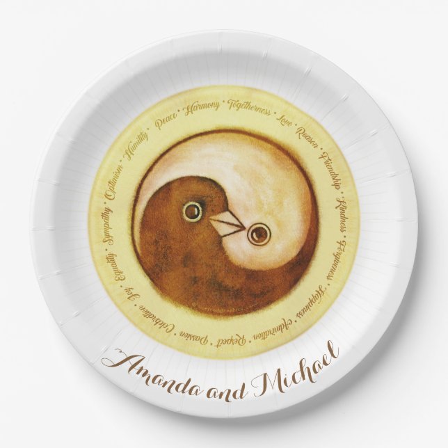 CUSTOM WEDDING PLATE 9" Gold YinYang taucht Harmon Pappteller (Vorderseite)