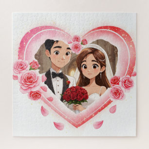 Custom Wedding - Romantic Watercolor Heart Puzzle