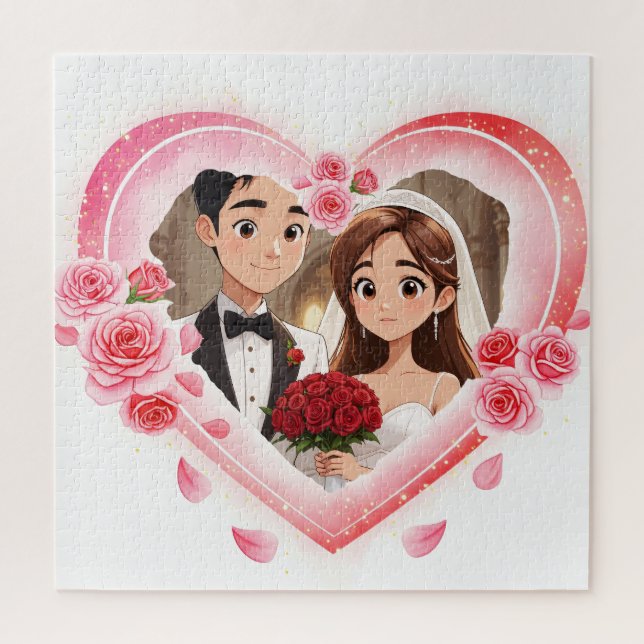 Custom Wedding - Romantic Watercolor Heart Puzzle (Vertikal)