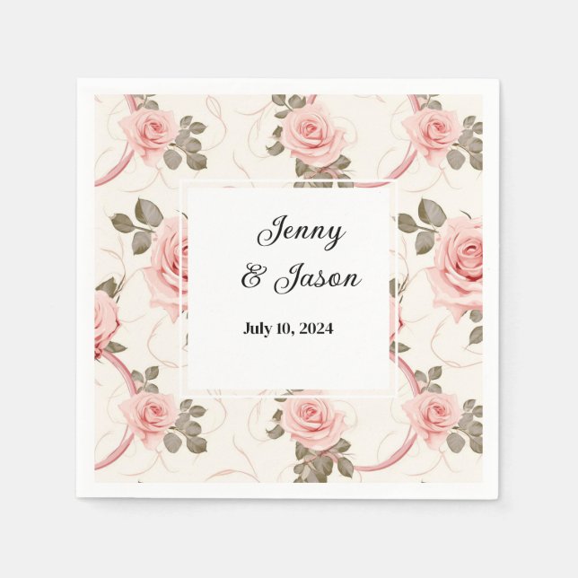 Custom Wedding Rose Paper Napkins Serviette (Vorderseite)