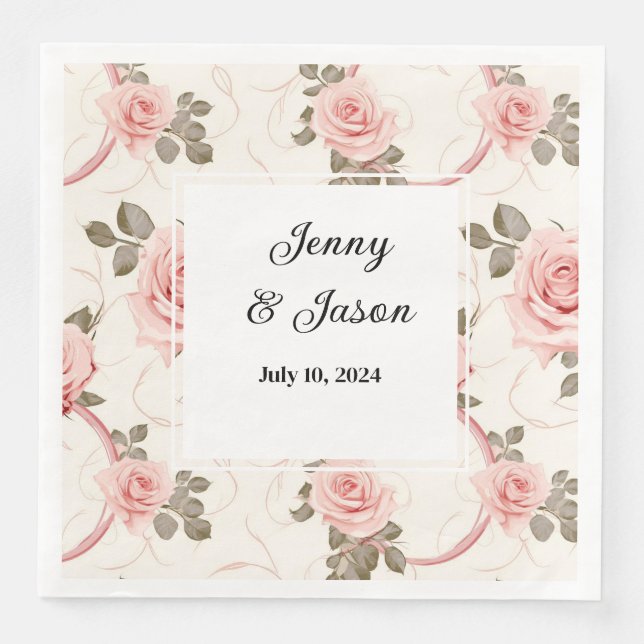 Custom Wedding Rose Paper Napkins Serviette (Vorderseite)
