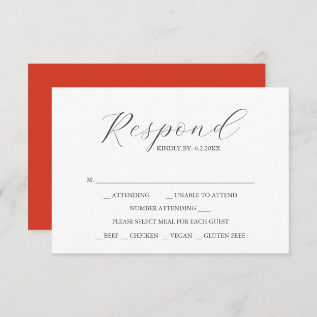 Custom Wedding RSVP Cards Red (Vorne/Hinten)