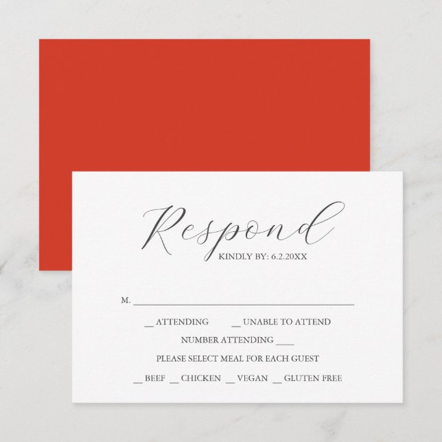 Custom Wedding RSVP Cards Red Karte (Vorne/Hinten)