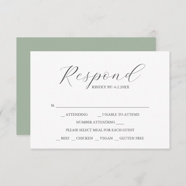 Custom Wedding RSVP Cards Sage Green (Vorne/Hinten)