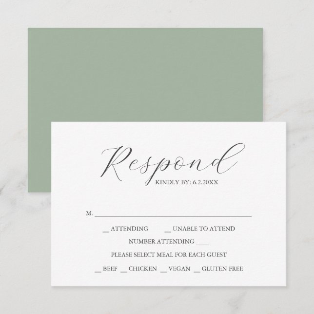 Custom Wedding RSVP Cards Sage Green Karte (Vorne/Hinten)