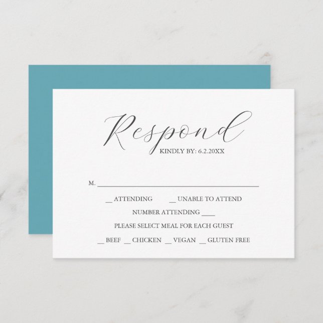 Custom Wedding RSVP Cards Türkis Blue (Vorne/Hinten)