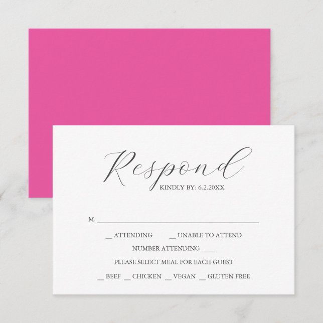 Custom Wedding RSVP Cards Vibrant Pink (Vorne/Hinten)
