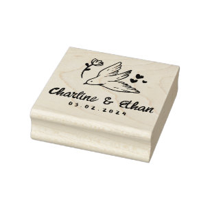 Custom Wedding Rubber Briefmarke mit Vogel , Herz Gummistempel