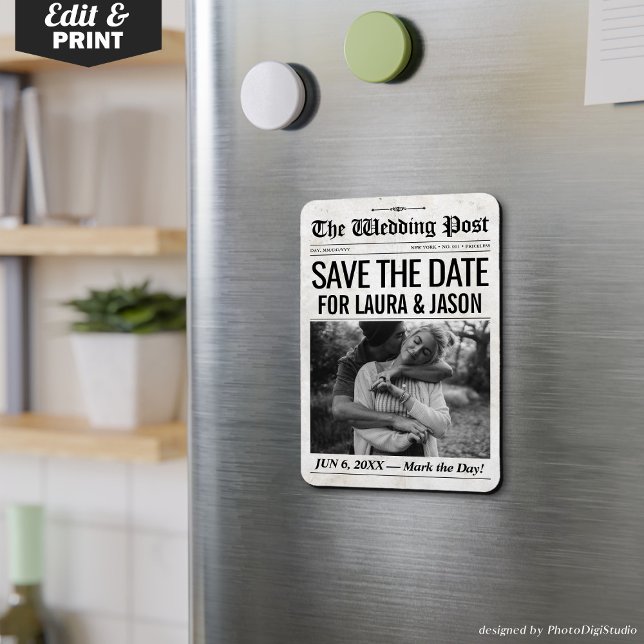 Custom Wedding Save the Date Einladung Zeitung Magnet (Custom Wedding Save the Date Invitation Newspaper Magnet)