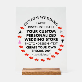 Custom Wedding Sign 14" x 11" Acryl & Holz Stand Acrylschild