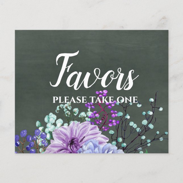 Custom Wedding Signs Chalkboard Lila Minze Floral (Vorderseite)