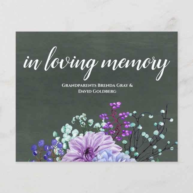 Custom Wedding Signs Chalkboard Lila Minze Floral (Vorderseite)