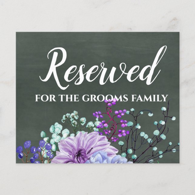 Custom Wedding Signs Chalkboard Lila Minze Floral (Vorderseite)