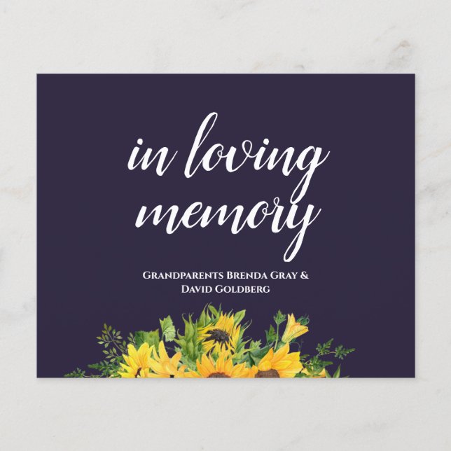 Custom Wedding Signs Navy Blue Yellow Sunflowers (Vorderseite)