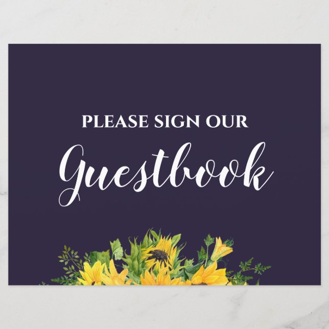 Custom Wedding Signs Navy Blue Yellow Sunflowers (Vorderseite)