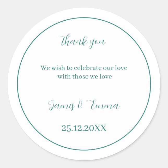 Custom Wedding Simple Green Runder Aufkleber (Vorderseite)