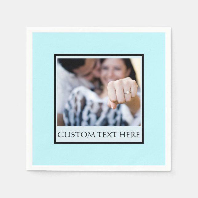 Custom Wedding Verlobung Napkin Foto & Text Blue Serviette (Vorderseite)