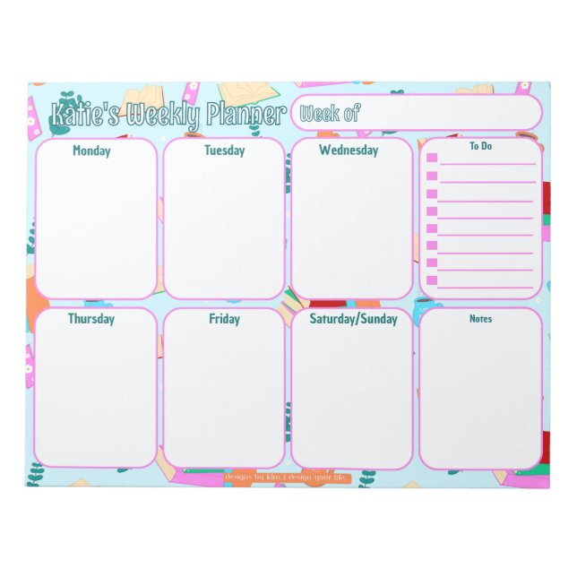 Custom Weekly Planner | Gemütliches Büchermotiv Notizblock (Vorderseite)