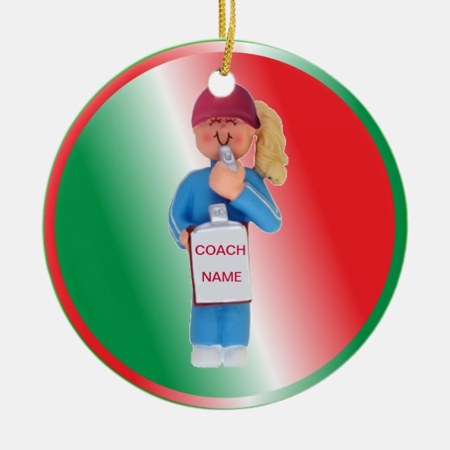 Custom Weibliche Coach Weihnachtsdekoration Keramikornament (Vorne)