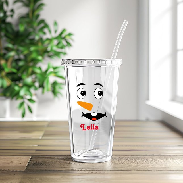 Custom Weihnachten Name & Snowman Face Acrylic Acryltrinkbecher (Von Creator hochgeladen)