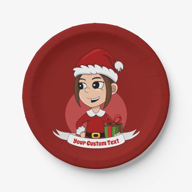 Custom Weihnachts Girl Cartoon Paper Teller (Vorderseite)