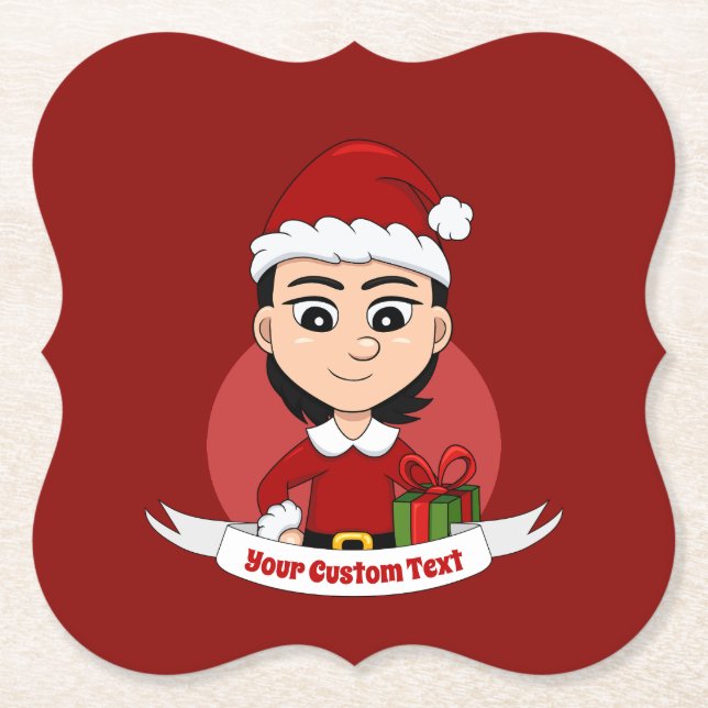 Custom Weihnachts Girl Cartoon Paper Untersetzer (Vorderseite)