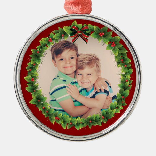 Custom Weihnachtsmann Fügen Sie Ihr eigenes Foto R Silbernes Ornament (Vorne)