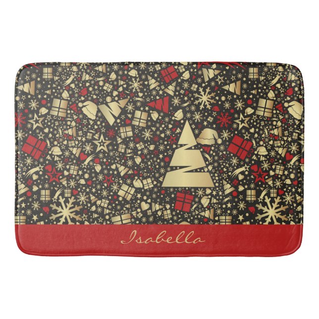 Custom Weihnachtsmannmütze Snowflakes Stars Weihna Badematte (Vorderseite)