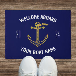 Custom Welcome an Bord Name Navy Blue Gold Fußmatte