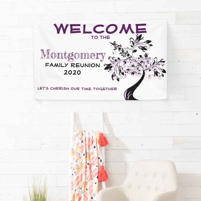 Custom Welcome Family Wiedersehen Moderne Lila Bäu Banner (Insitu)